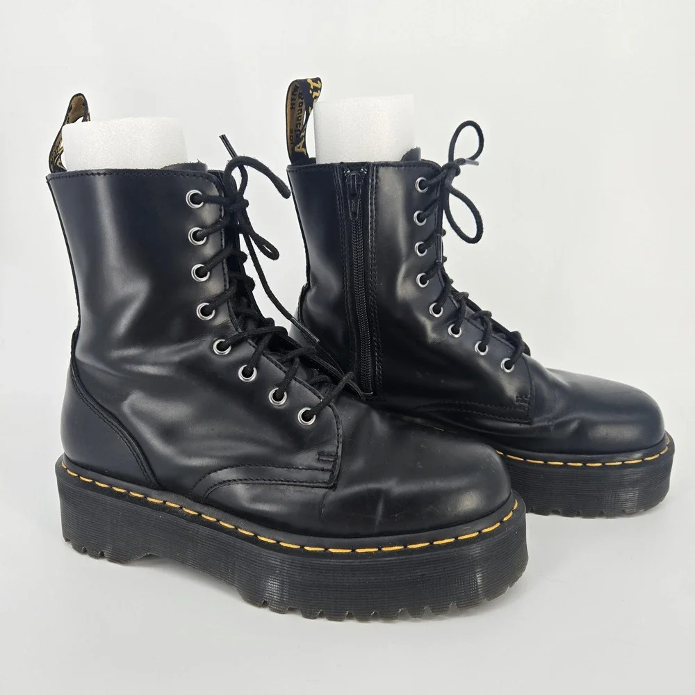Dr Martens Jadon Black Leather Platform Combat Boots Mens 8 Punk Goth Grunge